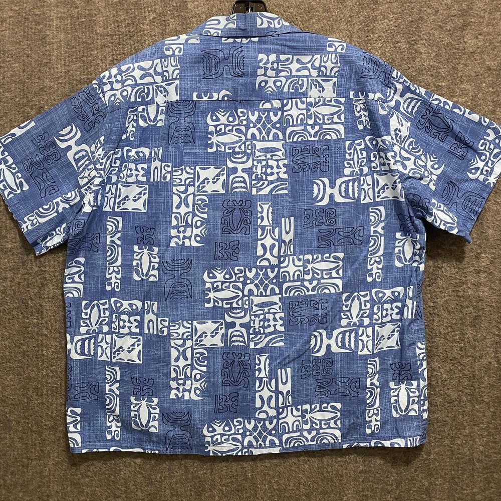 Hilo Hattie Shirt Mens 2XL Blue‎ Geometric Hawaiian Aloha Camp Resort Button Up - Picture 5 of 9